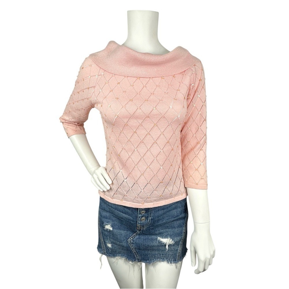 Vintage Diamond Pattern Sequined Top Small Pastel Pink Fairy Soft Romantic